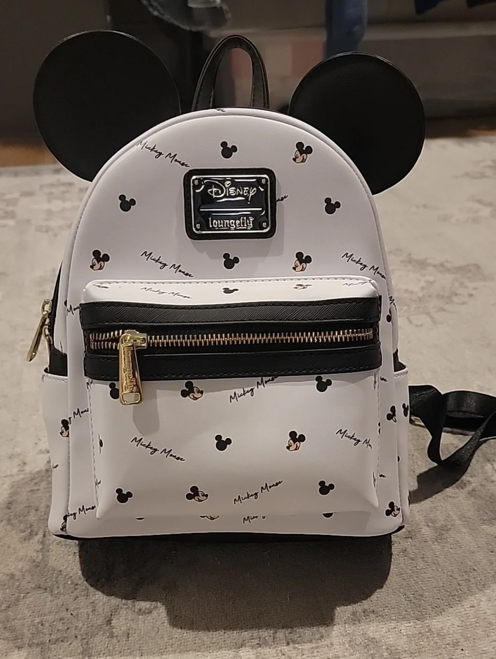 Loungefly White Mickey Mouse Mini Backpack with Black Ears